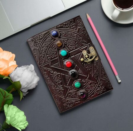 SukhStyle Chakra Stone Leather Diary – Handcrafted Vintage Clasp Journal