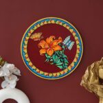 Decorative Red Pichwai Plate with Butterfly and Floral Design – Traditional Indian Art – Sukh Style