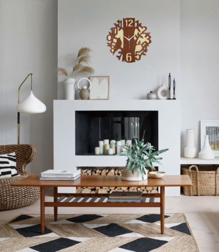 Stylish Wooden Silent Wall Clock – Latest Designer Non-Ticking Clock for Living Room, Bedroom, Office, Hall – 15×15 Inch Size