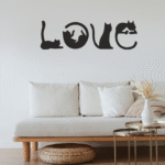 Cat Love MDF Wall Art – Laser-Cut “LOVE” Typography with Cat Silhouettes – Modern Pet Lover Decor – Sukh Style