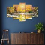 Golden Sunrise Reflection 3D Five-Panel Framed Wall Art