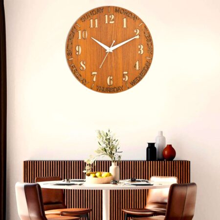 Wooden Silent Non-Ticking Wall Clock for Home Stylish Latest Designer Wall Clock for Home Living Room Bedroom Office Hall 12x12-CH-RWKW1
