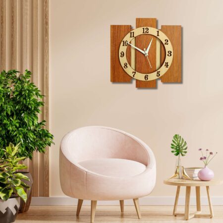 Wooden Silent Non-Ticking Wall Clock for Home Stylish Latest Designer Wall Clock for Home Living Room Bedroom Office Hall 12x12-CH-SW1